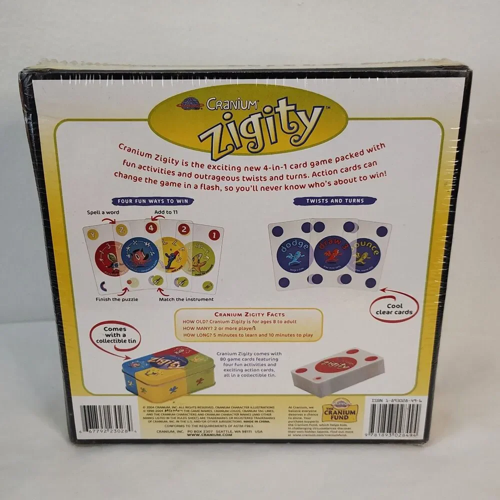 NEW Cranium Zigity Card Game Sealed 4-in-1 Family Party Game w/ Collectible Tin